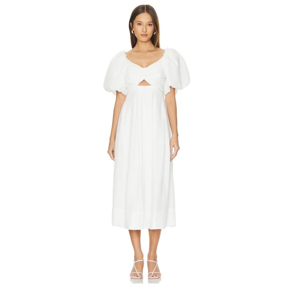 ASTR The Label Dresses & Skirts - Revolve ASTR The Label Serilda Dress White Puff Sleeve Twist Front Midi Womens L